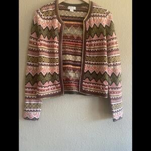 Vintage Rare Monsoon Cardigan‎ Beaded Size Small/ 4 Festive Print Knit Wool UK 8